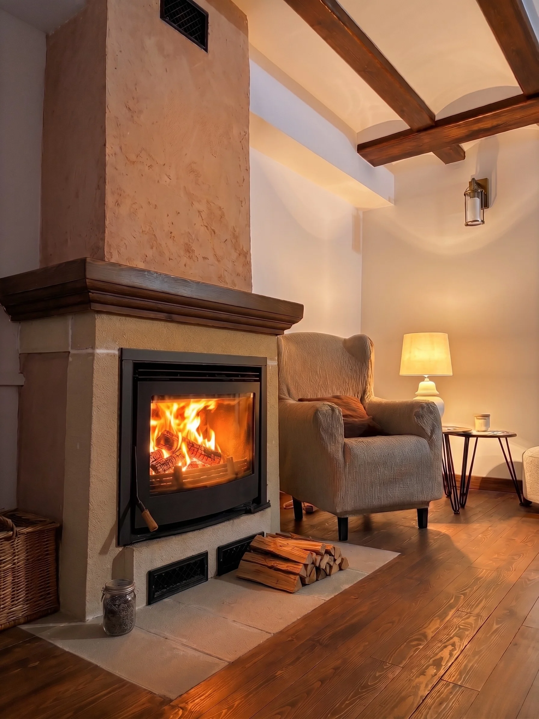 Sala de estar con chimenea en La casita de Carmen, Castellón